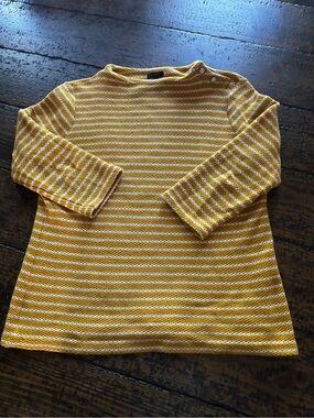 Talbots Mustard Yellow White Striped Knit Boatneck Top M Women’s